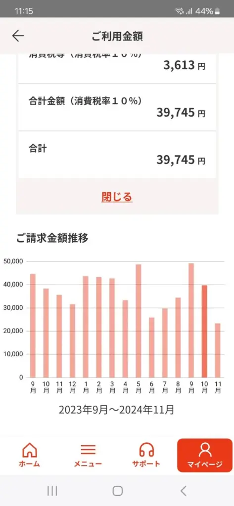 ECODA_導入前電気代39,000円台請求書(導入後が基本料金1,900~2,000円台の訴求にだけ使用可)